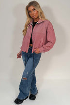 Red Checked Jacket With Drawstring Hem
