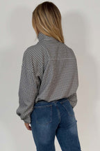 Checked Jacket With Drawstring Hem Black & White