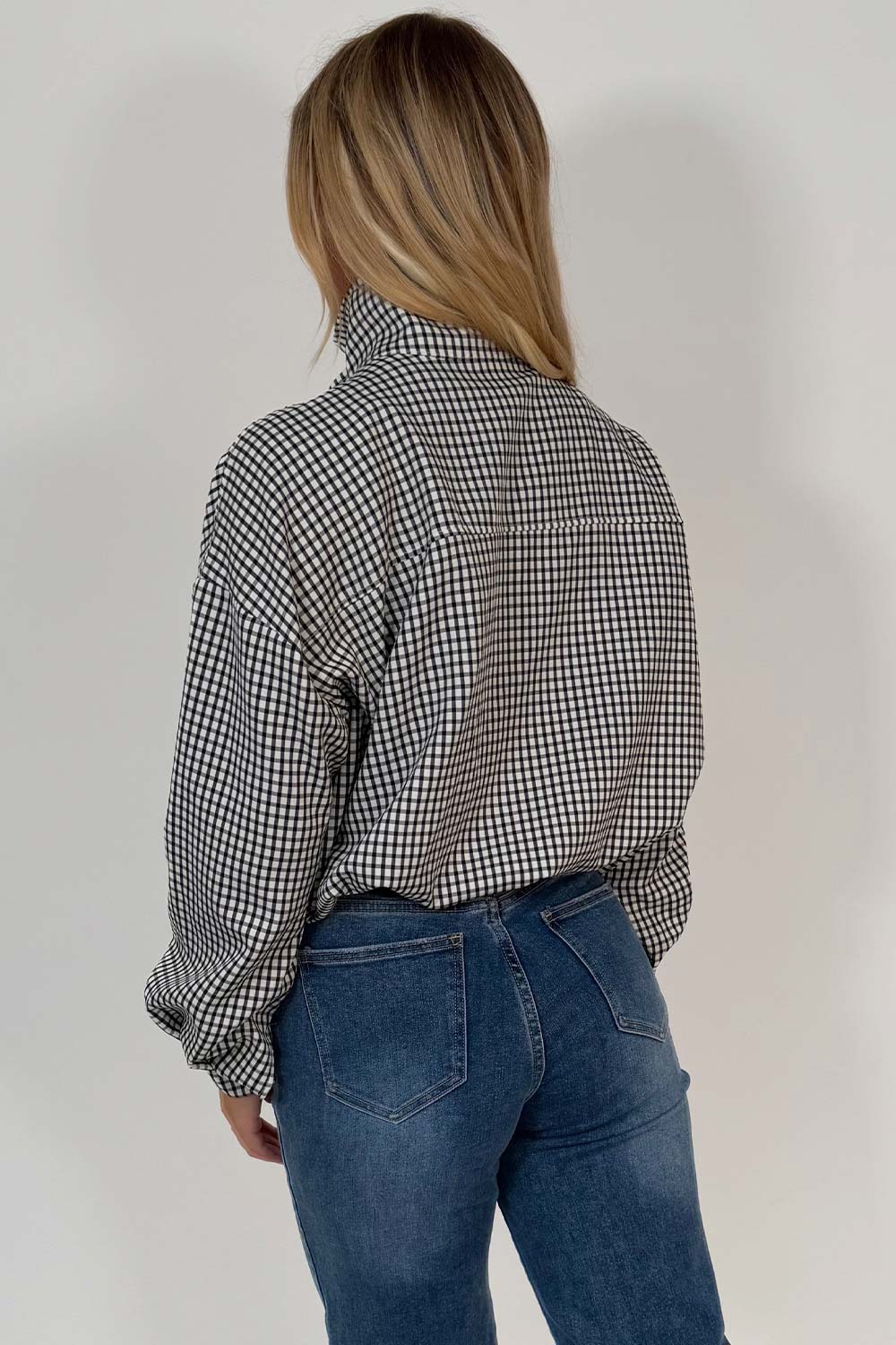 Checked Jacket With Drawstring Hem Black & White