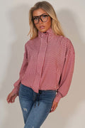 Red Checked Jacket With Drawstring Hem
