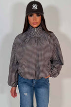 Check Jacket With Funnel Neck