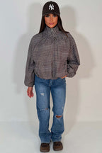 Check Jacket With Funnel Neck
