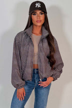 Check Jacket With Funnel Neck