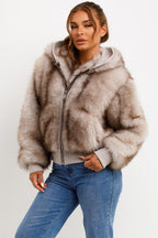 Fur Coat With Hood Beige