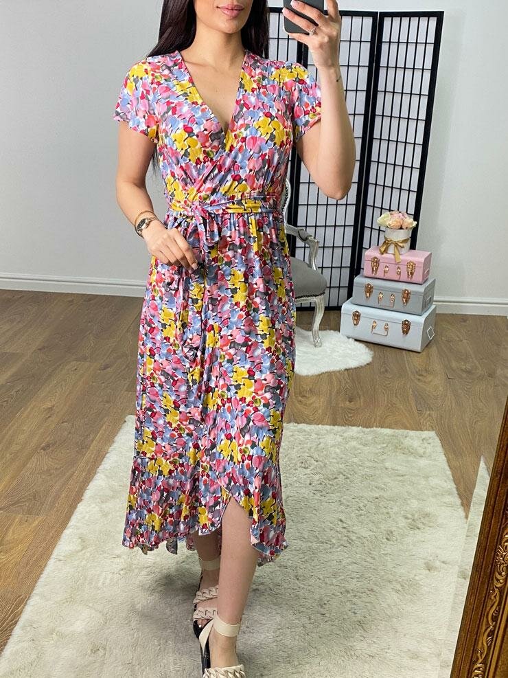 Chrystal Floral Print Frill Hem Dip Hem Dress