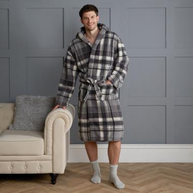 Teddy Marl Dressing Gown Floor Length, Adults - Charcoal