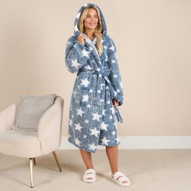 Teddy Marl Dressing Gown Floor Length, Adults - Charcoal