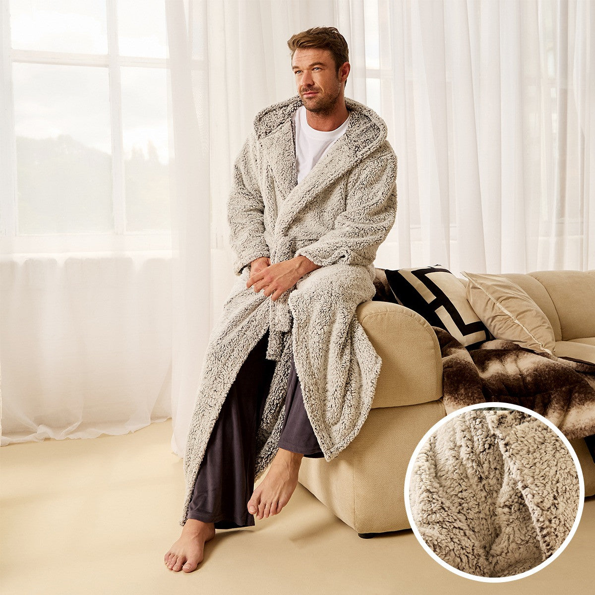 Teddy Marl Dressing Gown Floor Length, Adults - Charcoal