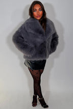 Faux Fur Jacket Collared Grey