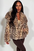 Faux Fur Jacket In Beige Leopard Print