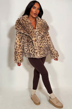 Faux Fur Jacket In Beige Leopard Print