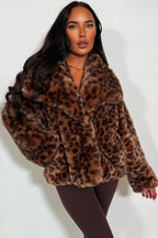 Faux Fur Jacket In Tan Leopard Print