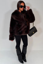 Faux Fur Jacket Collared Brown Colourway