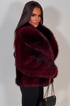 Faux Fur Jacket Collared Burgundy Colourway