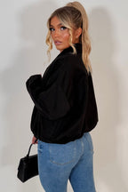 Faux Suede Jacket With Open Front Black