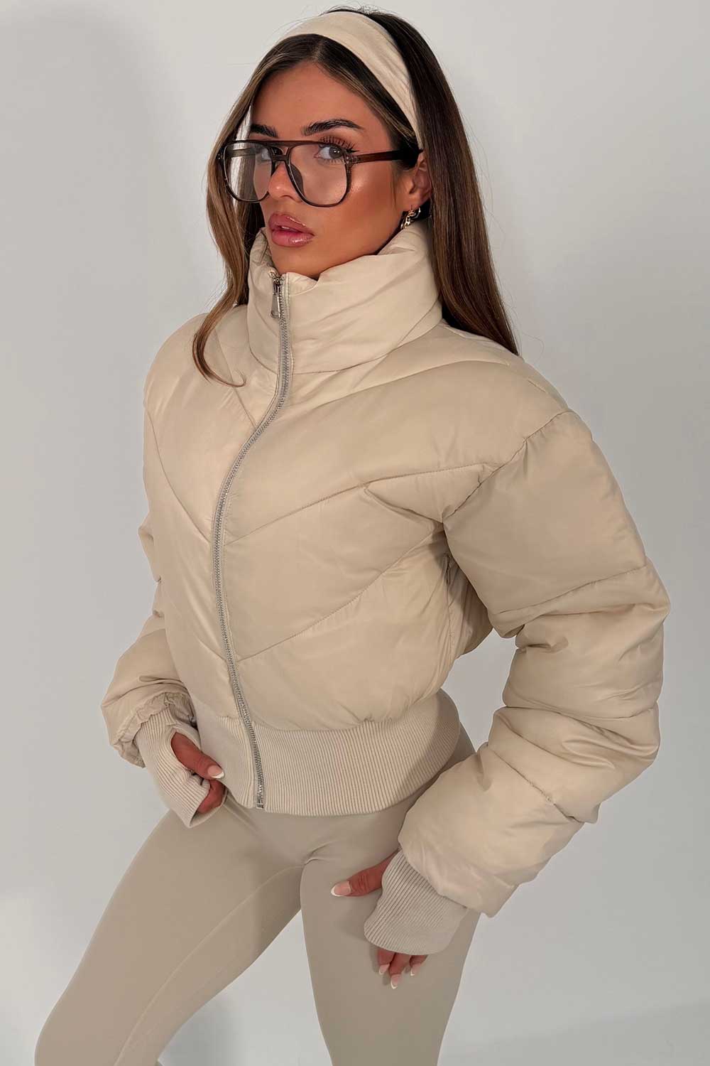 Cropped Puffer Jacket Beige