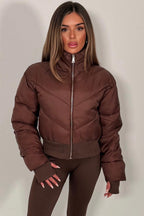 Cropped Puffer Jacket Brown