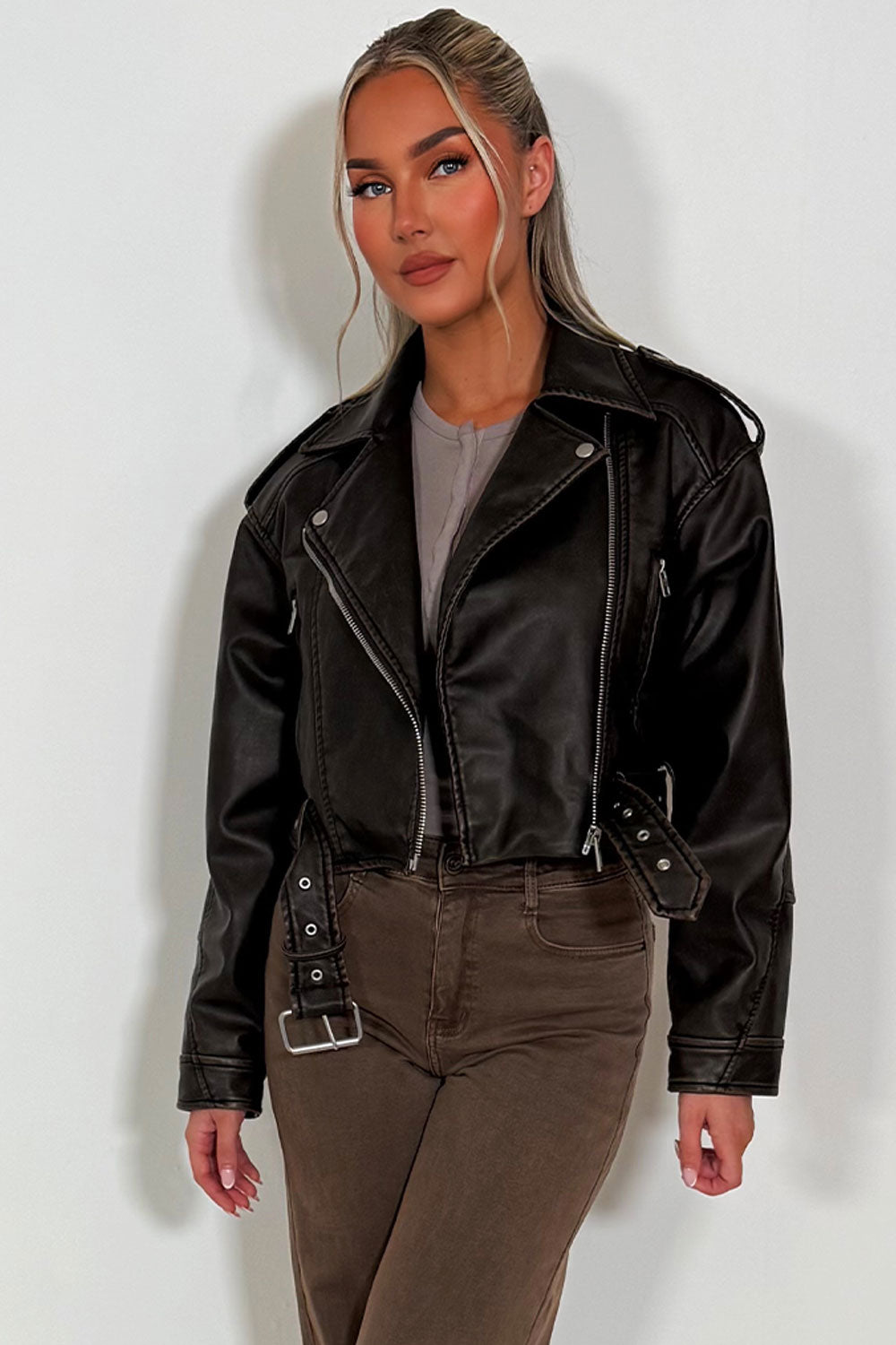 Brown Faux Leather Jacket