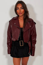 Faux Leather Jacket Burgundy