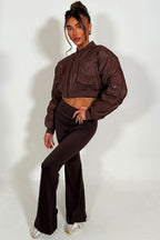 Crop Bomber Jacket With Pockets Brown