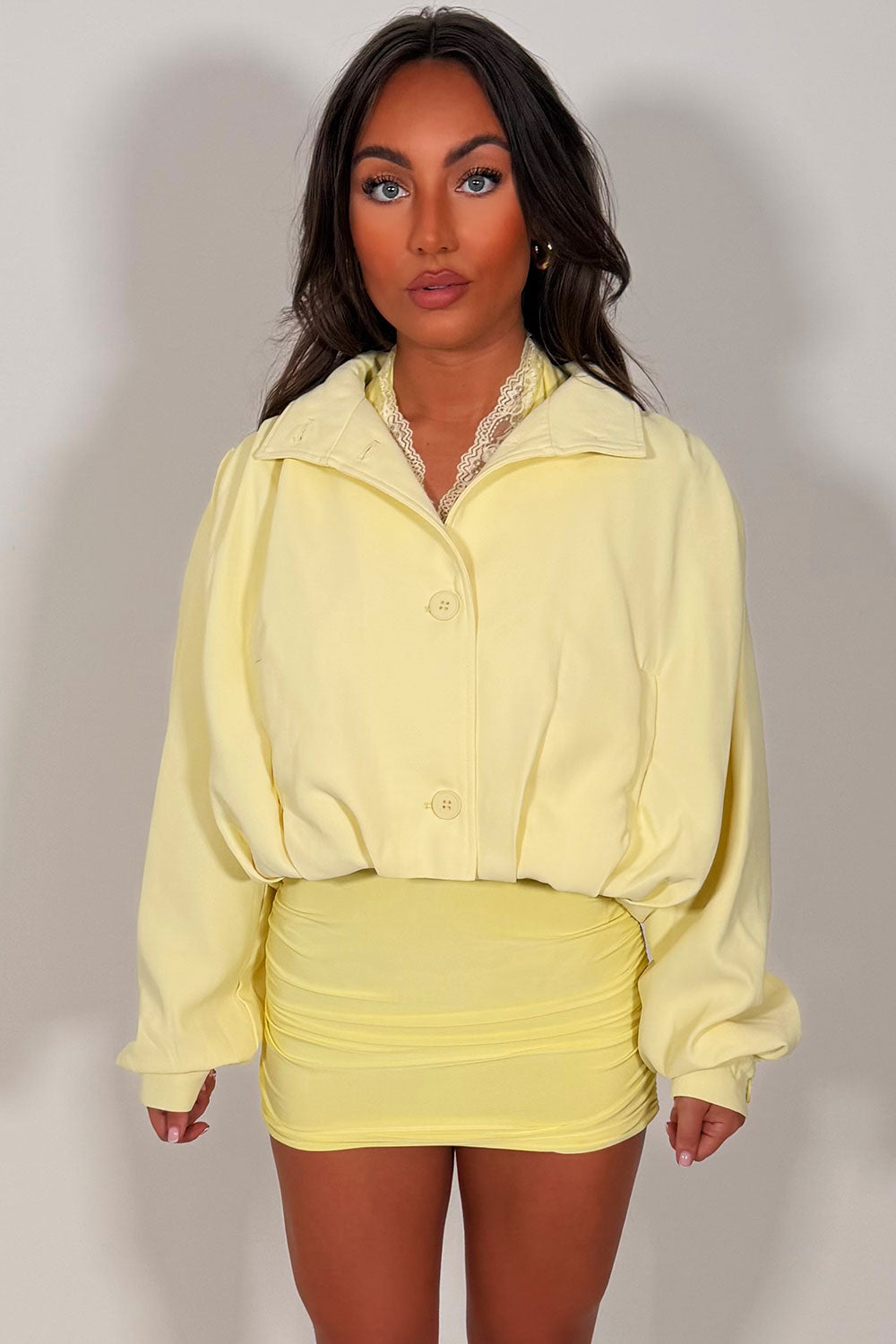 Bomber jacket With Funnel Neck Yellow