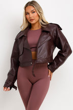 Burgundy Faux Leather Jacket With Tabs