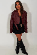 Faux Leather Jacket Burgundy