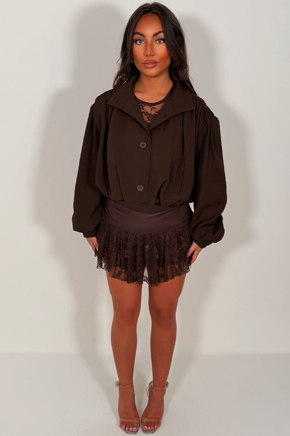 Bomber jacket With Funnel Neck Brown