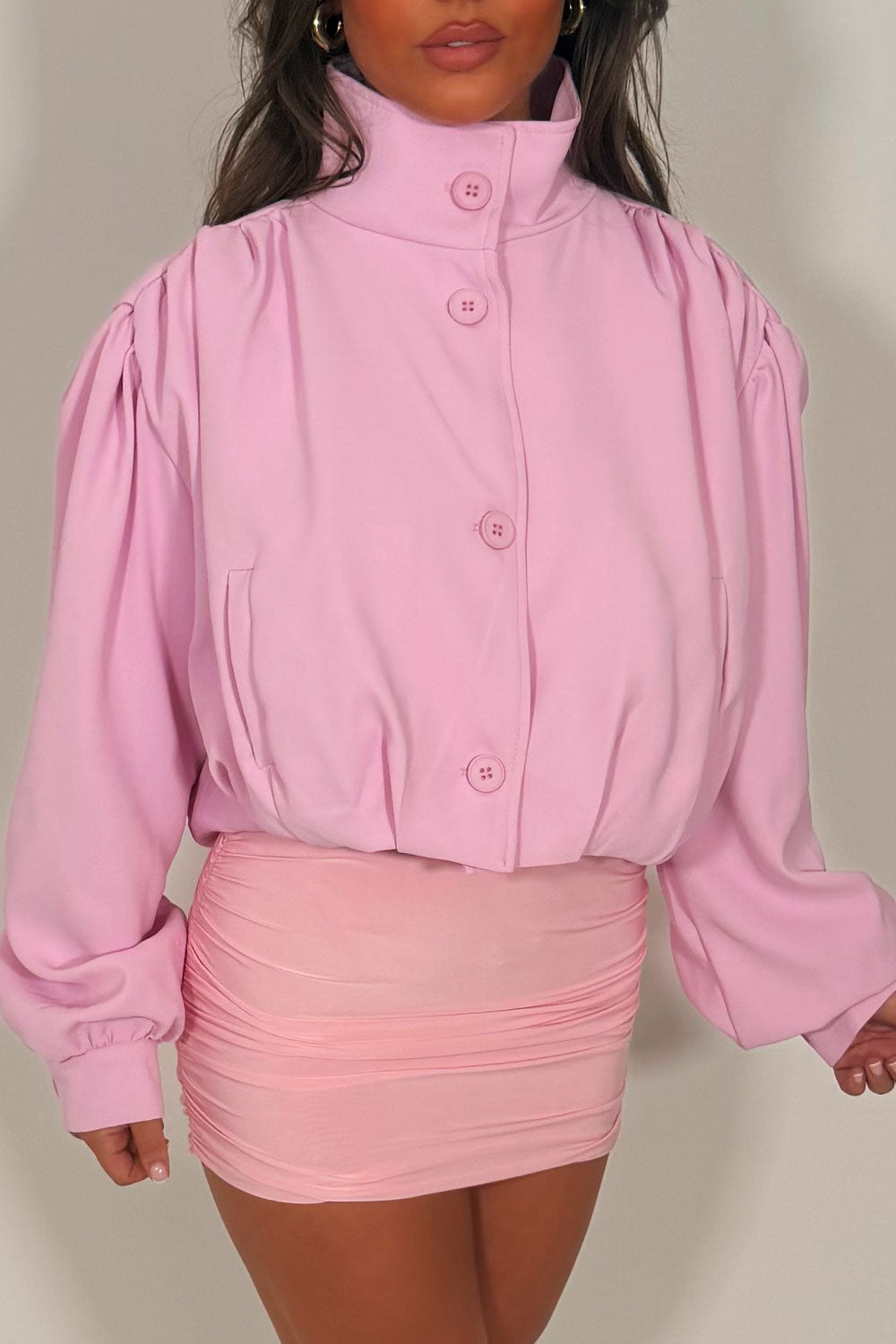 Bomber jacket With Funnel Neck Pink
