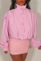 Bomber jacket With Funnel Neck Pink