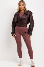 Burgundy Faux Leather Jacket With Tabs