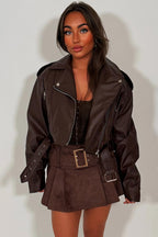 Faux Leather Jacket Brown