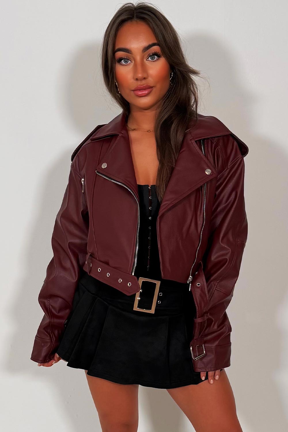 Faux Leather Jacket Burgundy