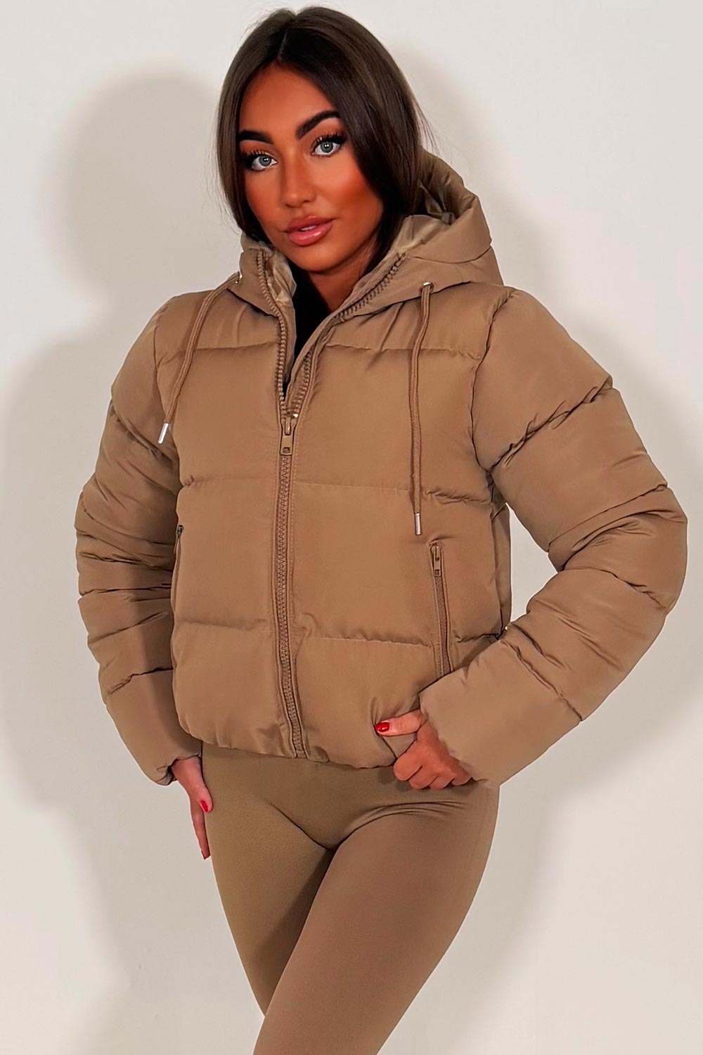 Hooded Puffer Jacket Beige