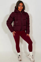 Hooded Puffer Jacket Burgundy