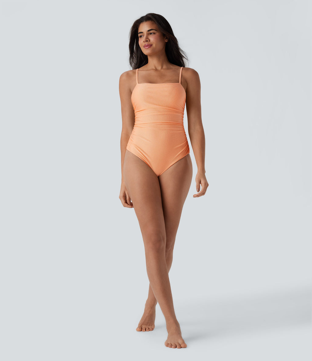 Ruched Texture Sheen One Piece Swimsuit