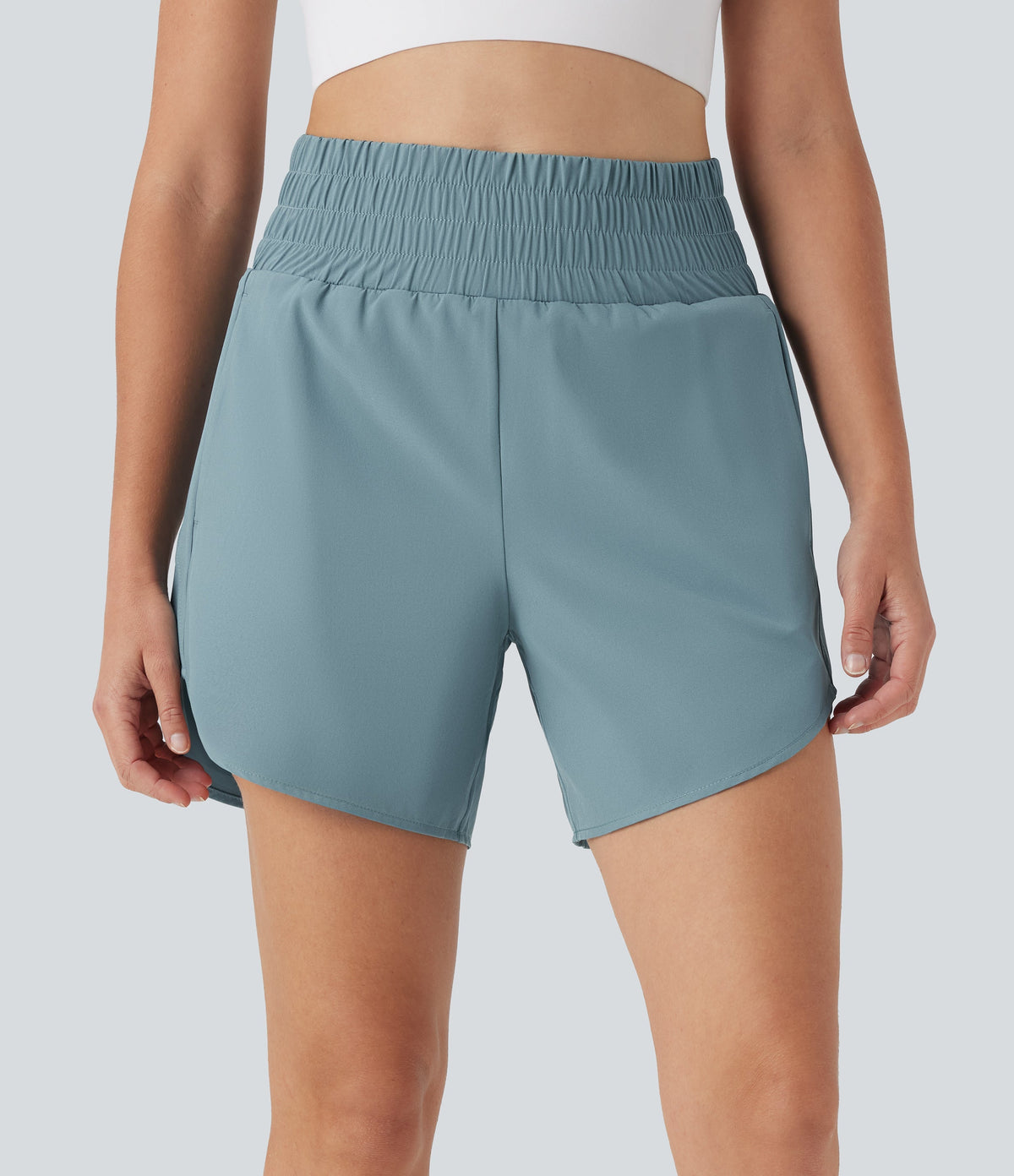 BreezefulTM High Waisted Pockets 2-in-1 Curved Hem Quick Dry Running Shorts 5.5''-Longer Length