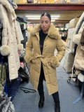 Elexi Camel Faux Fur Detail Padded Coat