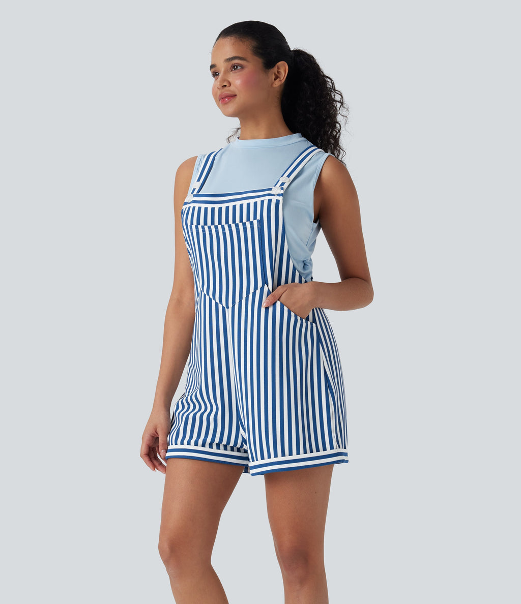 Pockets Stripe Waffle Overalls