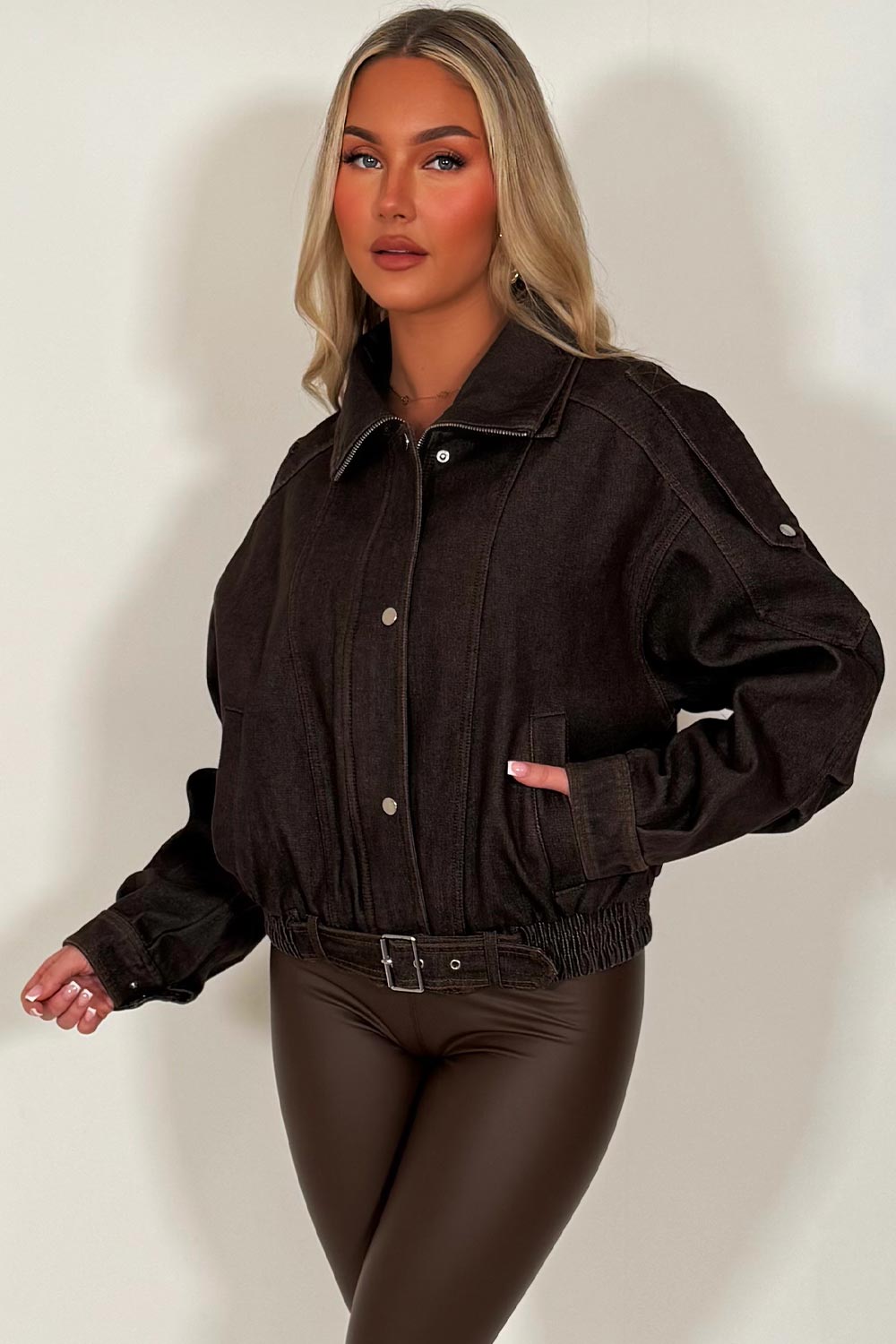 Denim Bomber Jacket Brown