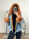 Carolana Denim With Tan Faux Fur Hooded Coat