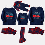 Christmas Family Matching Pajamas-Navy & Red Plaid Pjs Set with "We Are Family Christmas 2025" Print