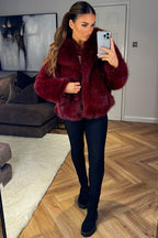 Faux Fur Short Plush Jacket Burgundy