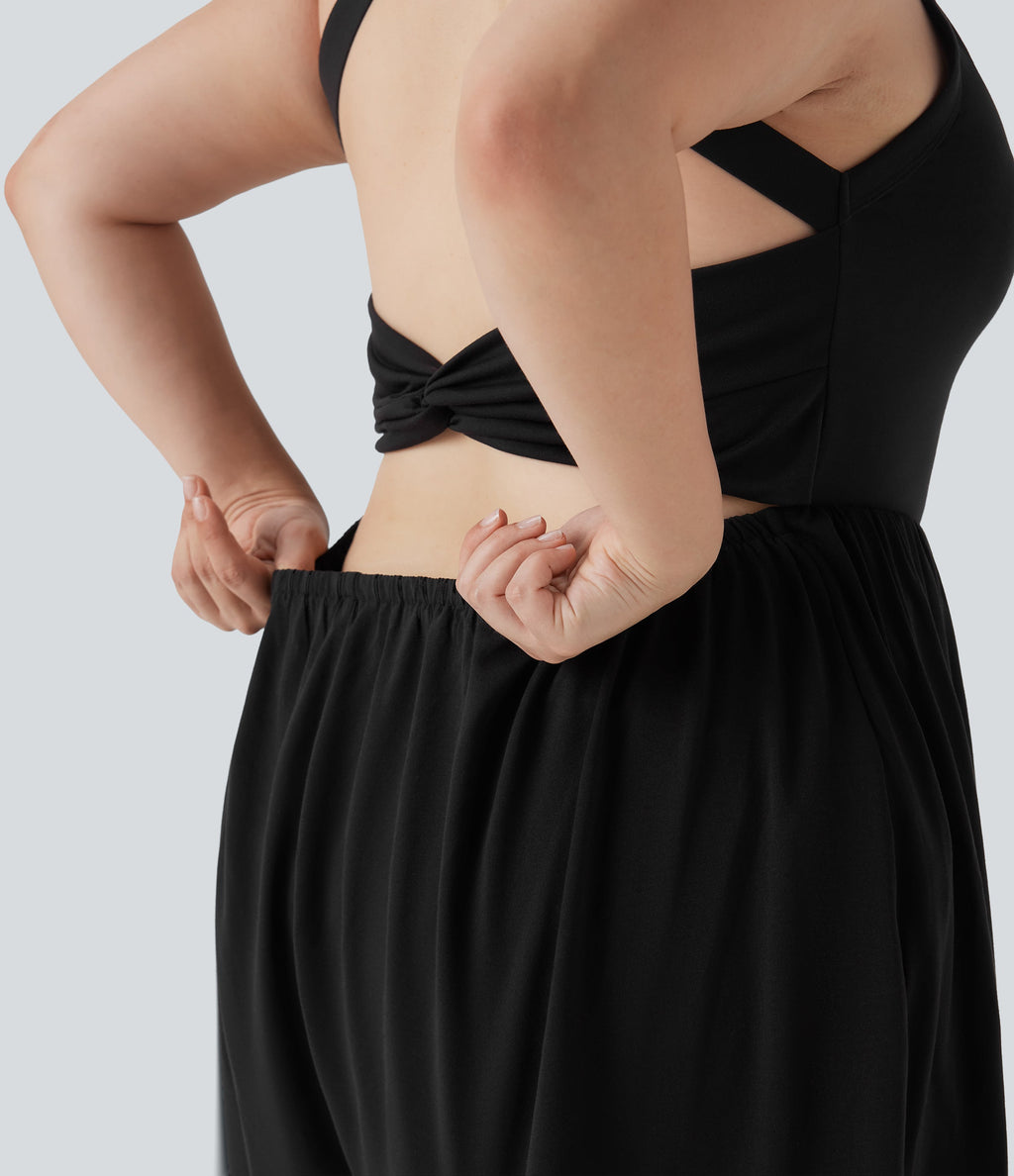 2-in-1 Plus Size Romper with Pockets-Easy Peezy Edition
