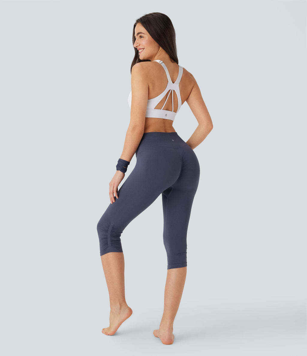 Seamless Flow High Waisted Scrunch Yoga Pedal Pusher Leggings