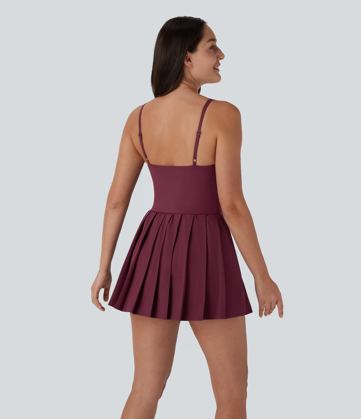 BreezefulTM Pleated Adjustable Buckle 2-in-1 Micro Mini Quick Dry Casual Slip Dress with Pocket-Easy Peezy