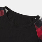 Christmas Tree & "2025 Making Memories Together" Patterned Plaid Sleeve Contrast Tops and Red & Black & White Plaid Pants Family Matching Pajamas Set With Dog Bandana