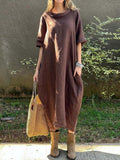Women's Casual Solid Color Cotton and Linen Dress