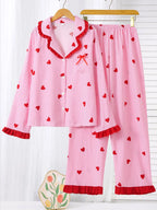 Women's Sleepwear Set, Breathable Striped Bow Design, Sweet & Fashionable Home Wear, Comfortable Nightgown for Women, Homewear