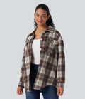 Plaid Curved Hem Casual Shirt Jacket with Flap Pockets